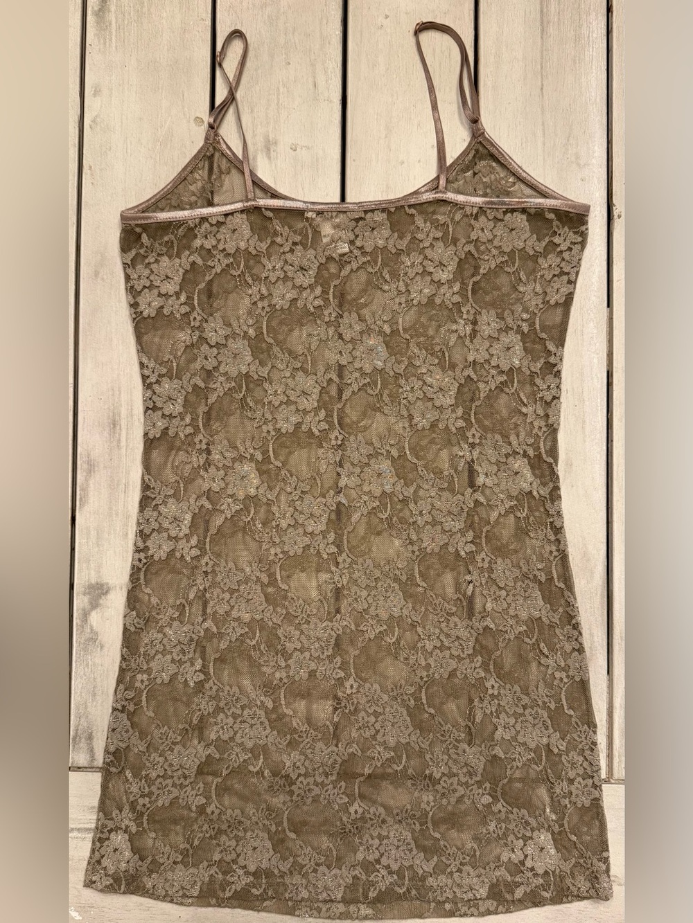 Bozzolo Y2K Sheer Lace Long Metallic Taupe Cami Tank Top Tunic Shimmer  Size M - Picture 2 of 7